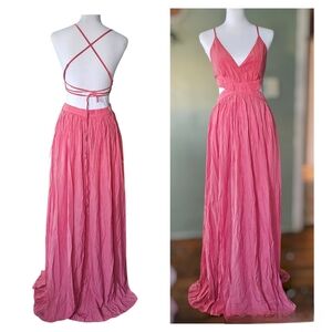 Pink Backless Pleated Sundress for Prom